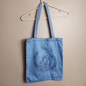 Maurices Denim Horseshoe Roses Western Open Top Tote Bag